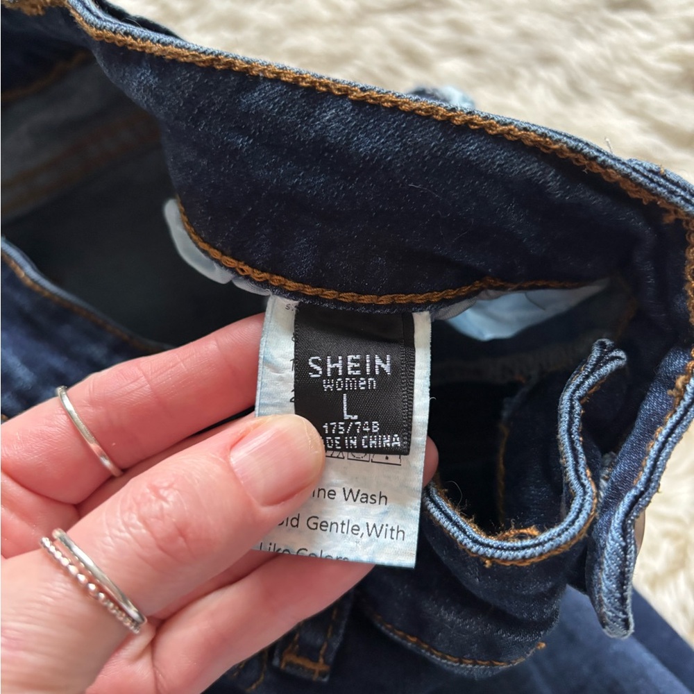 SHEIN Dark Blue Distressed Skinny Jeans With Chains - Picture 7 of 12